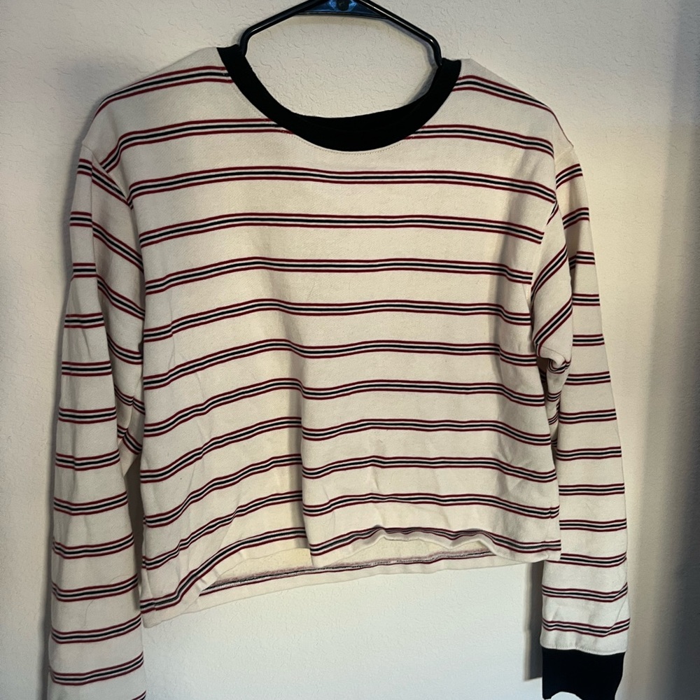 Forever 21 cropped Striped Sweater - Cream, red, and Black.